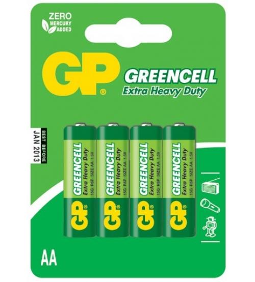 GP Batteries GP15G - C4 Greencell Primary AA Standard Zinc Batteries Carded 4
